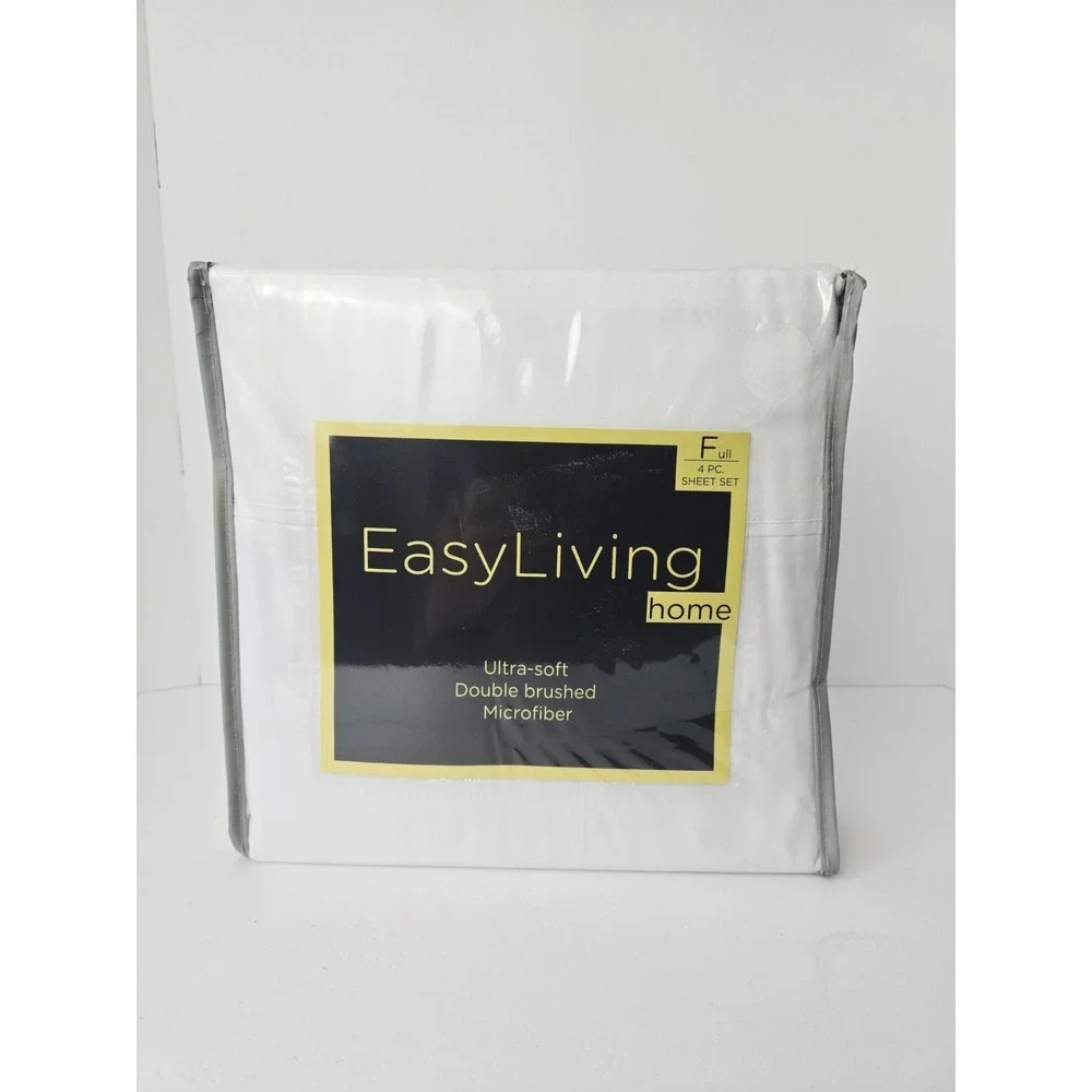 Easy‎ Living Double Brushed Microfiber sheet set white full 4 piece NEW